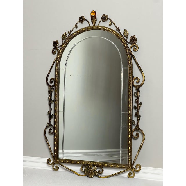 1920s Oscar Bach Gilded Iron Console and Beveled Mirror Set With Black Marble Top, Attributed For Sale - Image 11 of 18