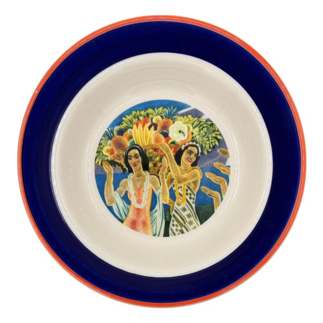 1980s 7.25" Eugene Savage "Island Feast" Blue Salad Plate by Lynn Krantz Dish Books For Sale