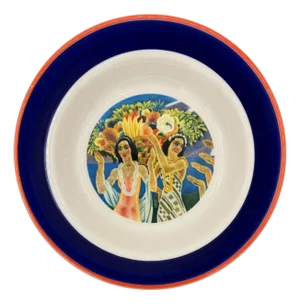 1980s 7.25" Eugene Savage "Island Feast" Blue Salad Plate by Lynn Krantz Dish Books