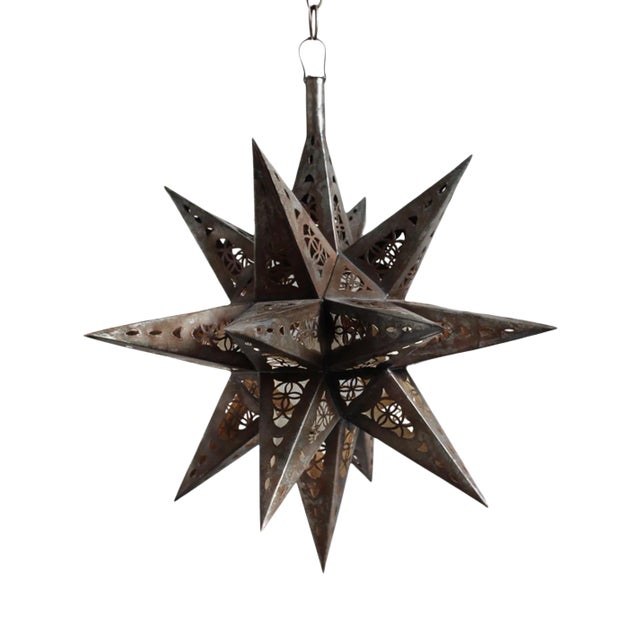 Vintage Moravian Tin Star Pendant Light Medium For Sale