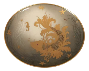 Handmade 24 Karat Gold-Plated Porcelain Goldfish Centerpiece Plate from Morbelli, 1970s