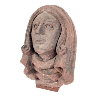 15th Century French Gothic Sandstone Head of a Female Saint For Sale