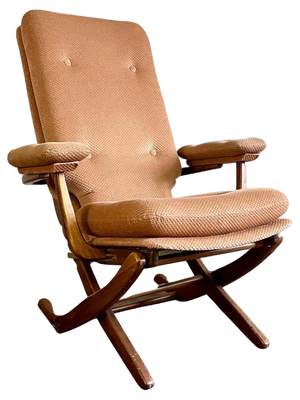 Vintage Wood and Velvet Folding Armchair, 1970s