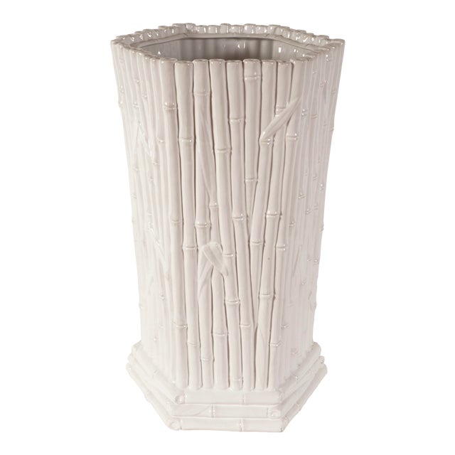 Mid 20th Century Vintage Italian Chinoiserie Faux Bamboo Ceramic Umbrella Stand For Sale