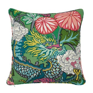 Chinoiserie Schumacher Chiang Mai Dragon Pillow in Jade For Sale
