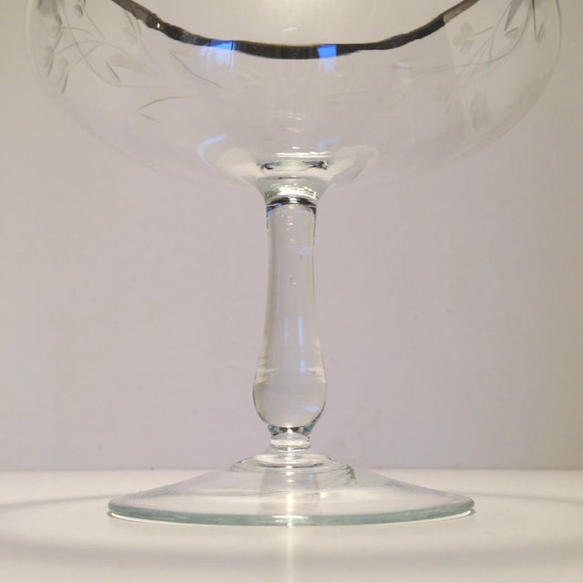 Platinum Rim Floral Etched Crystal Pedestal Bowl For Sale In Sacramento - Image 6 of 11