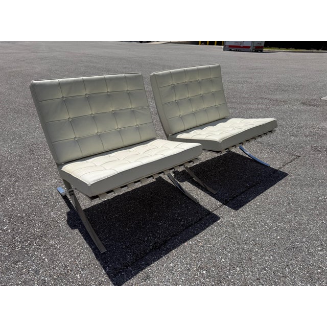 Mid 20th Century Barcelona Style Chairs in Stainless Steel and Leather Heavy Weight For Sale - Image 9 of 12