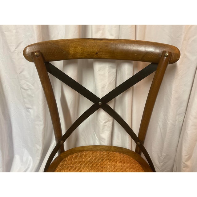 French Mid 20th Century Thonet Style French Bistro Cross Back Chair With Woven Rattan Seat For Sale - Image 3 of 8