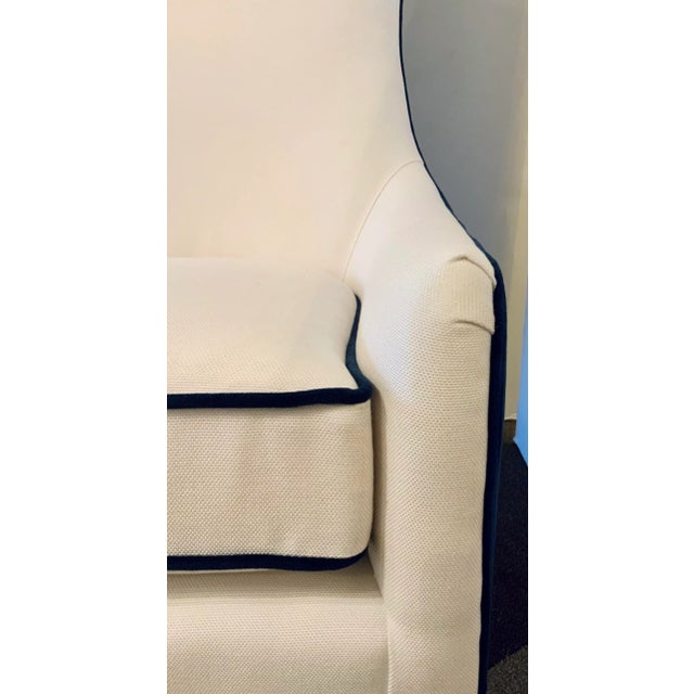 2020s Caracole Couture Modern Navy Blue Velvet and White Linen Chairs - a Pair For Sale - Image 5 of 9