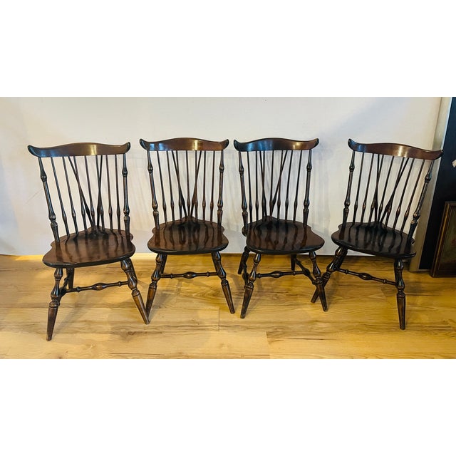 1940s Gorgeous Set 6 1940s Pennsylvania Farmhouse Fiddleback Windsor Dining Chairs Elm For Sale - Image 5 of 7