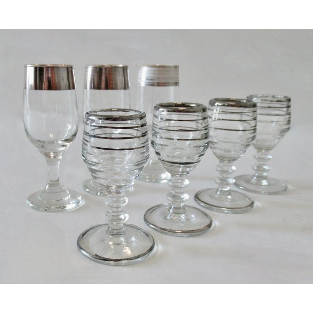 Dorothy Thorpe Vintage MCM Dorothy Thorpe & Italian Silver Tiered and Rimmed Glass Cordials (Asst..)- 7 Pieces For Sale - Image 4 of 10