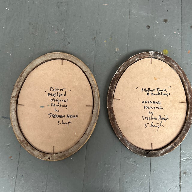 Contemporary Two Original Stephen Heigh Paintings in 19th Century Frames “Father Mallard” and “Mother Duck & Ducklings” - Set of Two For Sale In Philadelphia - Image 6 of 6