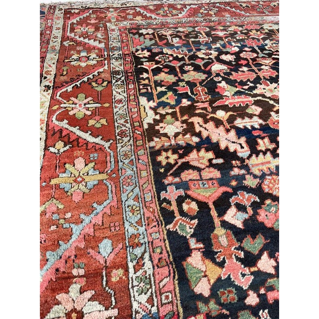 1920s 1920s NORTHWEST PERSIAN HERIZ VILLAGE CARPET Century Old Indigo-Ground Organic Wool & Dyes 8.9 x 11.9 For Sale - Image 5 of 17