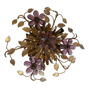 Flush Mount Maison Baguès Crystal Amethyst Flowers Leaves Chandelier 6 Lights