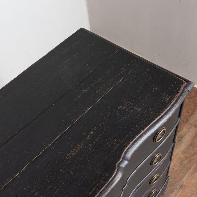 Wood Early 19th Century Black Rococo Large Oak Chest of Four Drawers, Denmark For Sale - Image 7 of 15