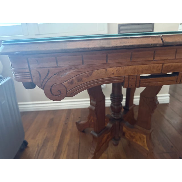 Victorian Late 19th Century Eastlake Walnut Parlor Table With Burl Inlays For Sale - Image 3 of 9