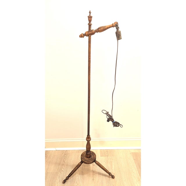 American Vintage Handmade Wood Bridge Floor Lamp For Sale - Image 3 of 12