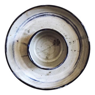 Vintage Stoneware Ceramic Hand Thrown Chip and Dip Tray For Sale