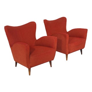 Red Lounge Chairs with Cone-Shaped Feet, 1950s, Set of 2 For Sale