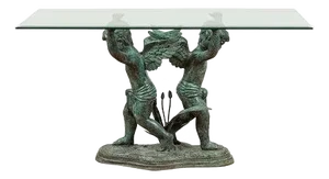 Greco-Roman Style Contemporary Bronze Double Cherub Dining Table Base