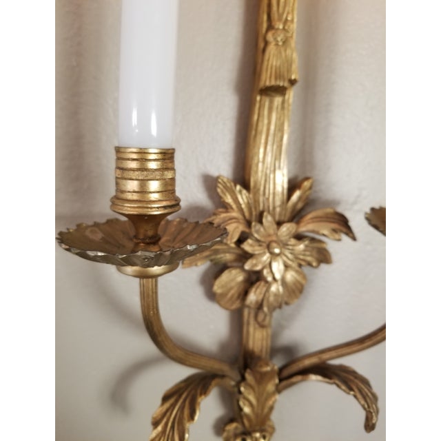 Vintage Pair of Friedman Brothers New York Louis XVI Style Gilt Gesso Wall Sconces For Sale - Image 9 of 18