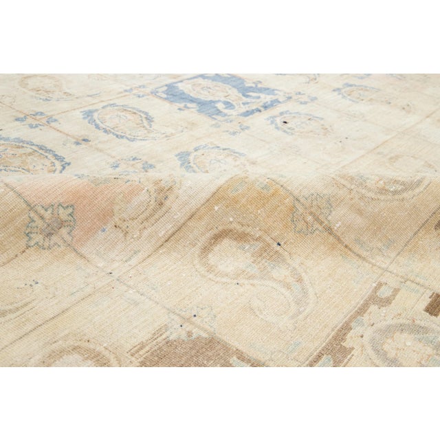 Antique Beige Wool Rug Persian Tabriz Boteh Designed From the 1920s For Sale - Image 9 of 10