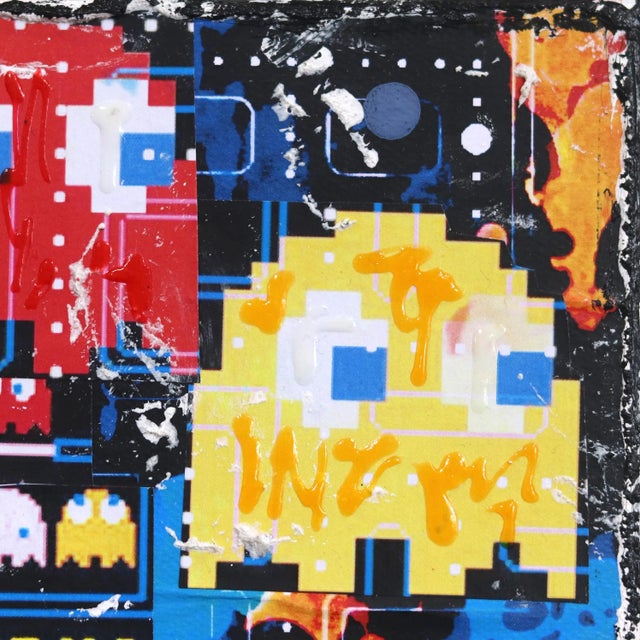 Pop Art Pac-Man Score 0 - Colorful Retro Pop Art Collage on Canvas Original Artwork by Marion Duschletta For Sale - Image 3 of 9