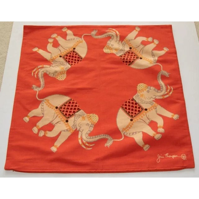 Jim Thompson elephant print large 32 inches square linen decorative pillow cover in burnt orange color. Elegant burnt...