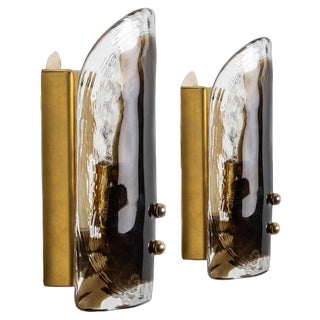 Brass and Hand Blown Murano Glass Wall Lights attributed to J.T. Kalmar, 1960, Set of 2 For Sale