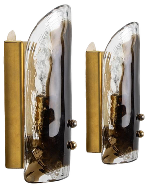 Brass and Hand Blown Murano Glass Wall Lights attributed to J.T. Kalmar, 1960, Set of 2