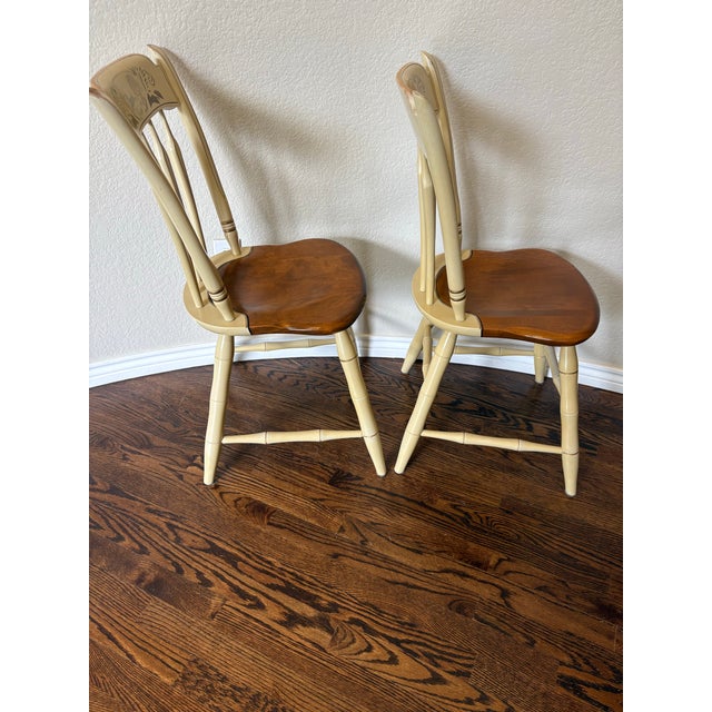 Pair of 1975 Ethan Allen Stenciled Thumb Back Windsor Dining Chairs For Sale In Denver - Image 6 of 12