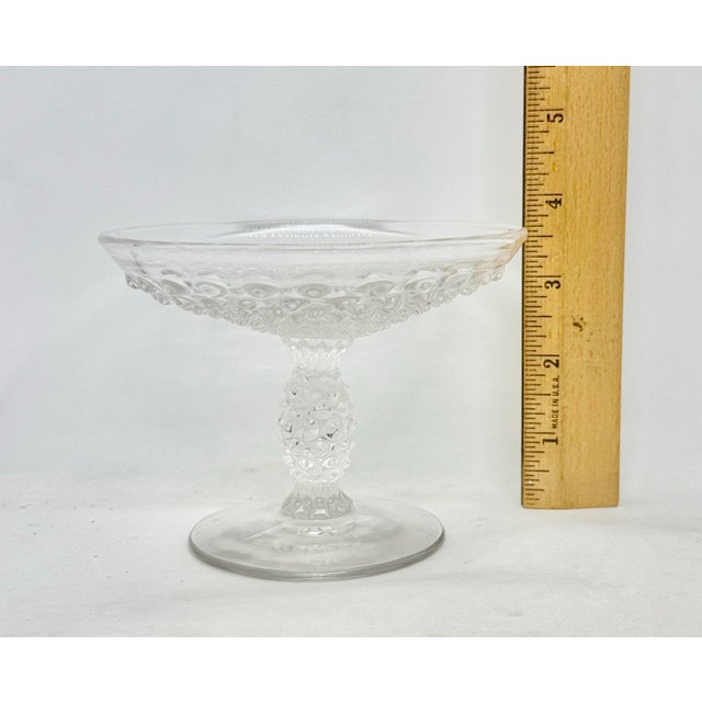 1930’s Duncan & Miller Clear Pressed Glass Pedestal 3 3/4” Compote Bowl Hobnail Thousand Eye Pattern For Sale - Image 10 of 12