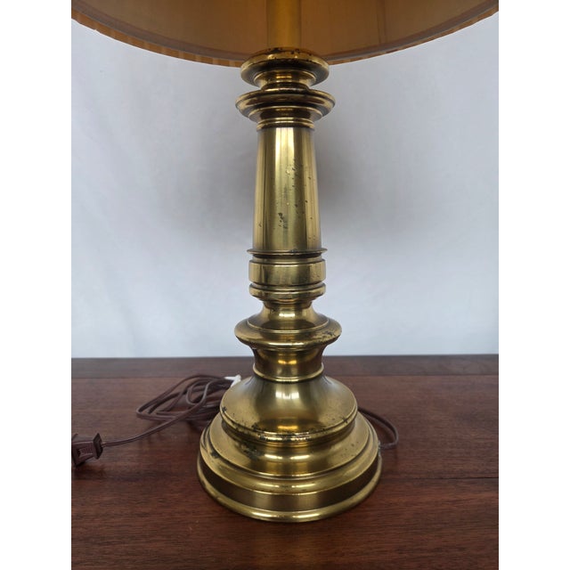 Metal Vintage Brass Stiffel Table Lamp W/ Pleated Shade For Sale - Image 7 of 10