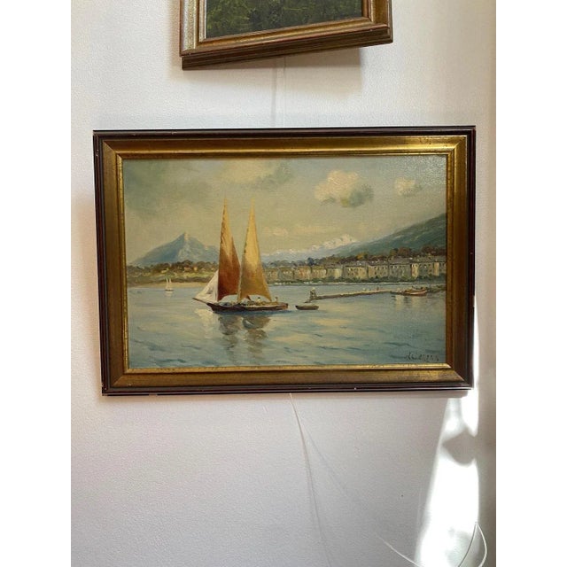 A. Carard, Sailboats on the Leman Lake, Oil on Canvas For Sale - Image 9 of 10