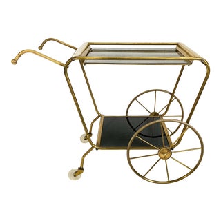 Mid-Century Modern Brass & Glass Bar Cart For Sale