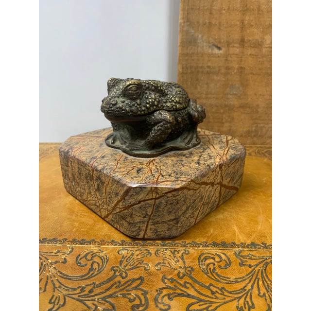 Figurative Mid 20th Century Bronze Toad Box on Marble Base For Sale - Image 3 of 5