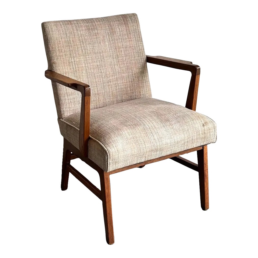 Jens Risom Midcentury Danish Teak/Tweed Armchair | Chairish