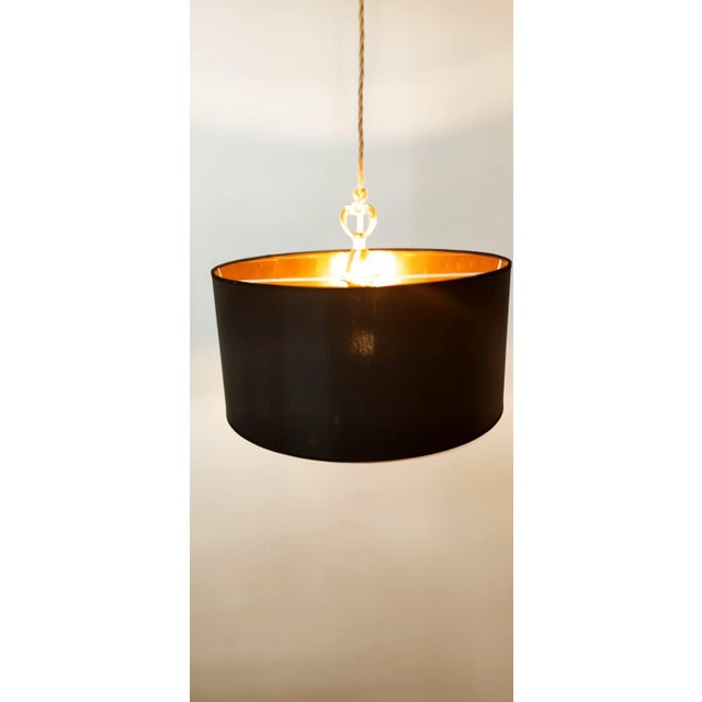 Lackfolie with Gold Interior Silk Cord Suspension Light For Sale - Image 10 of 14