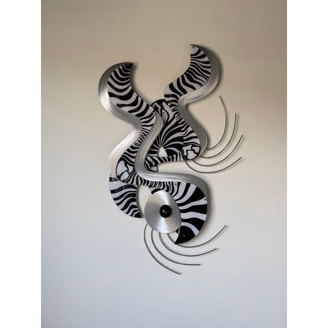 Postmodern Large 1980s Shlomi Haziza Postmodern Abstract Zebra Wall Art Sculpture For Sale - Image 3 of 13
