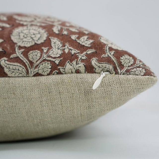 Farmhouse Floral Block Print Cushion Cover for Home Decor Thick Linen 14x20 Inch- Shillong For Sale - Image 3 of 4