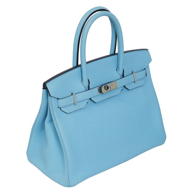 Animal Skin Hermès Birkin 30 Bleu Atoll Togo Palladium Hardware 2017 For Sale - Image 7 of 9
