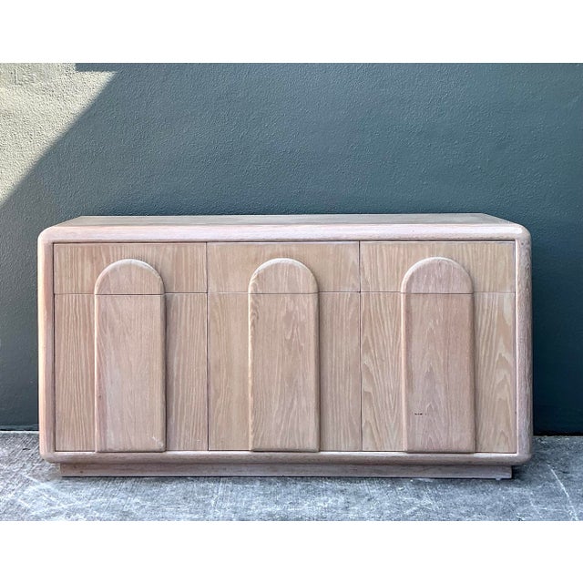 Vintage Washed Oak Arched Credenza For Sale - Image 12 of 12