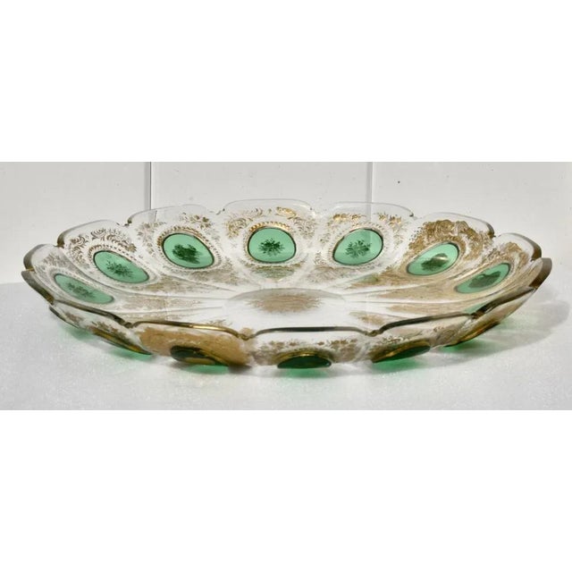 Antique (1920's) Decorative Bowl has a Moser Style. Made of Glass Cut, Etched, and Painted. The Measurements: 12.5" Diam....