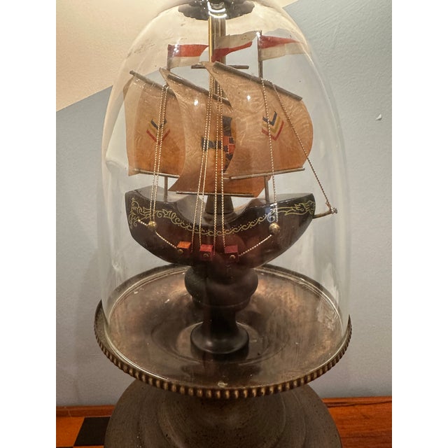 Brown Vintage Ship in a Bottle Lamp With Newly Covered Shade For Sale - Image 8 of 9