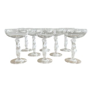 Vintage Bayel Crystal Bacchus Champagne Coupes- Set of 8 For Sale