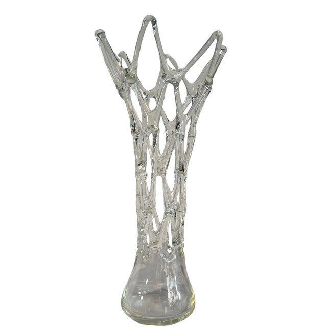 19 in Tall Art Glass Clear Lattice Vase by Ion Tamaian For Sale - Image 12 of 14