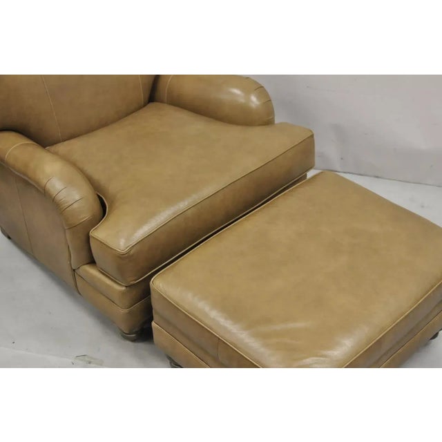 Ethan Allen Ethan Allen Oxford Leather Brown Recliner Club Lounge Chair and Ottoman For Sale - Image 4 of 12