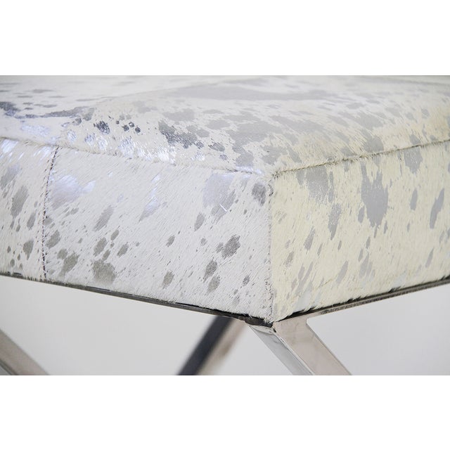 Silver Pasargad Home Forest Steel and Cowhide Bench For Sale - Image 8 of 9
