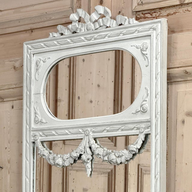 Antique Italian Louis XVI Painted Marble Top Demilune Console With Trumeau Mirror For Sale - Image 12 of 18