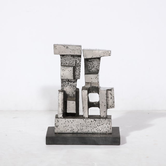 Brutalist Modernist Geometric Sculpture in Caste Stainless Signed Paul Mount For Sale In New York - Image 6 of 13